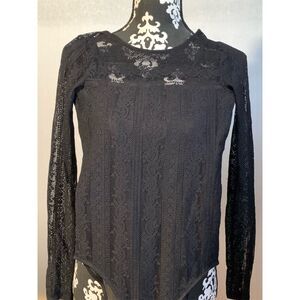 Hollister Women's XS Black Lace Long Sleeve‎ Blouse Casual Fall Top